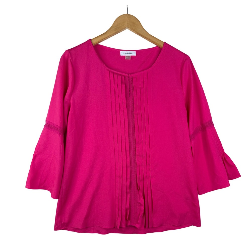 Calvin Klein Women's Blouse Hot Pink Pleated Top Size Medium